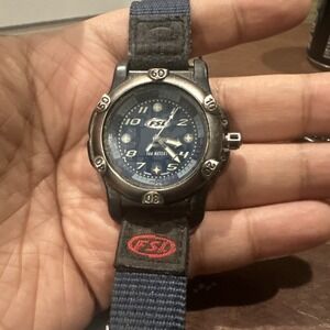 Working Fossil 39mm FSL Diver Mens Watch‎ 100m Blue Dial Quartz Fit 8in Vintage
